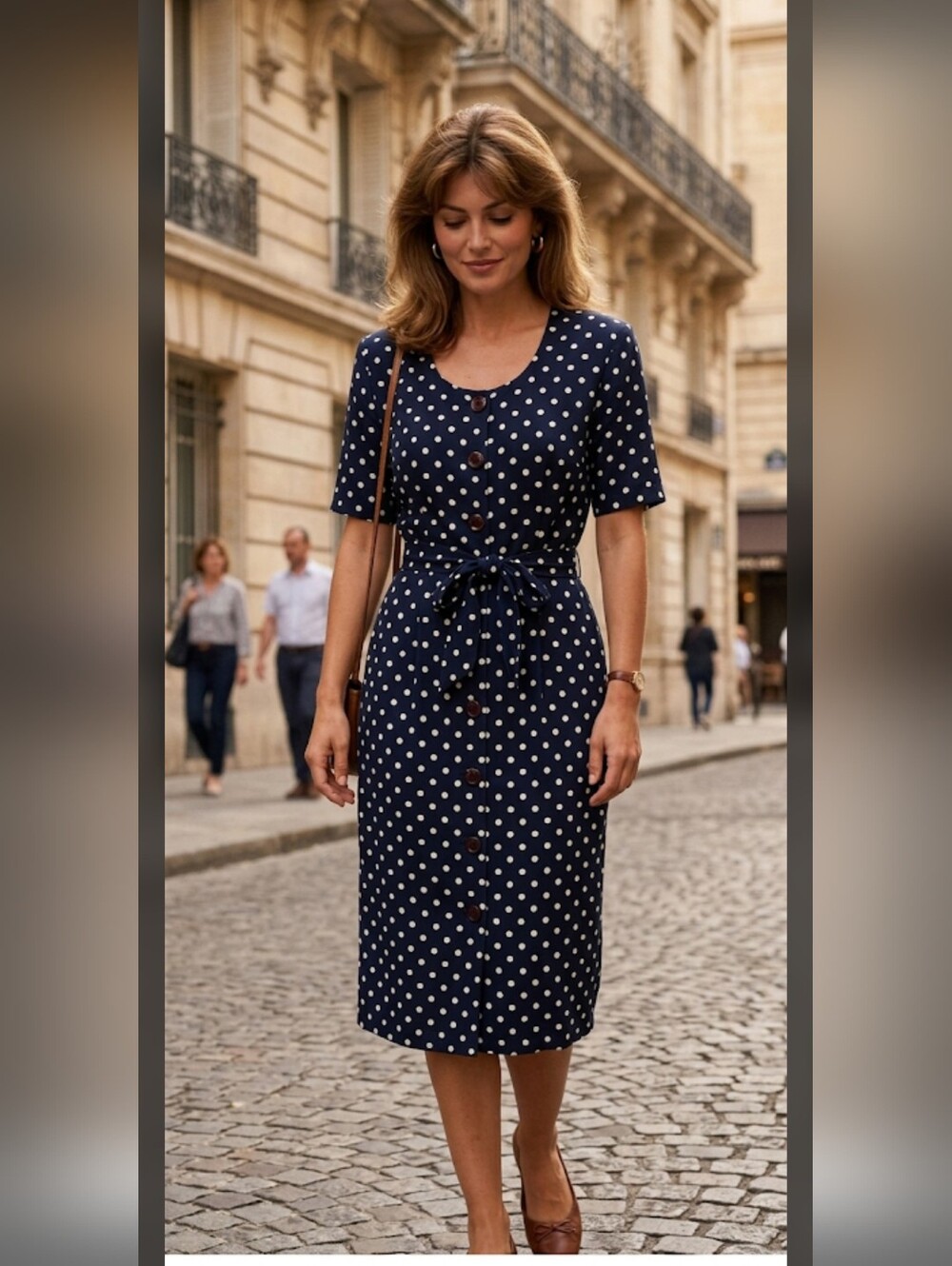 Pinstripes Petites Polka Dot Button Midi Dress 5/6 Classic Vintage 80 90s drs3.4